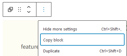 Copy markup for block pattern