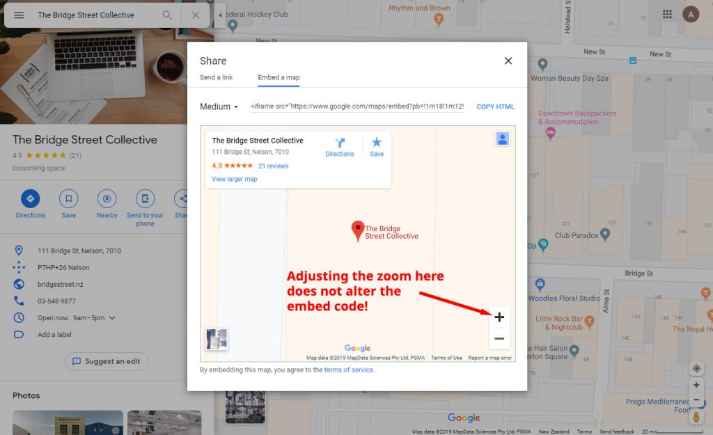 Problem adjusting zoom of embedded Google maps